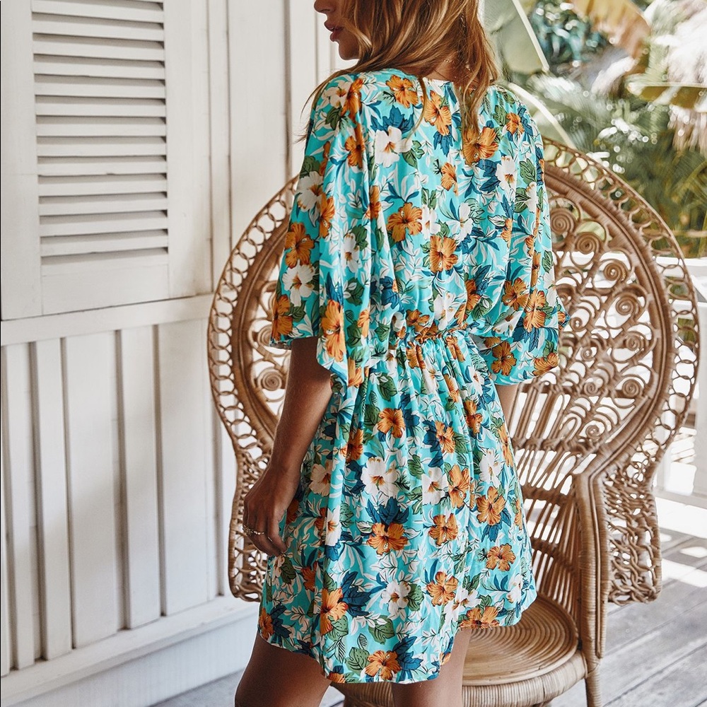 ♦️Floral LaceTieWaist Ruffled Dress Light - Picture 4 of 7